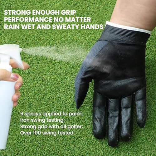 FINGER TEN Golf Gloves Men Right Left Handed Golfer Mens Glove RainGrip Hot Wet Weather Value 6 Pack, All Weather in Grey Medium (Grey, Medium, Right) - Image 5
