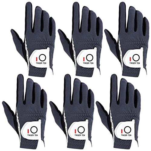 FINGER TEN Golf Gloves Men Right Left Handed Golfer Mens Glove RainGrip Hot Wet Weather Value 6 Pack, All Weather in Grey Medium (Grey, Medium, Right) - Image 1