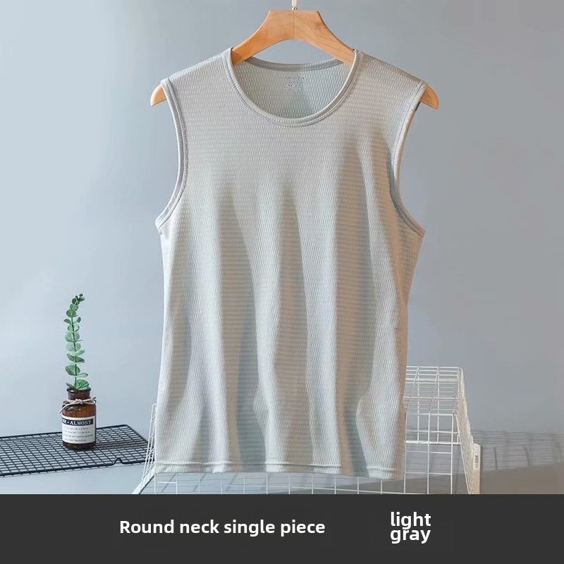 Mens Summer Mesh Vest Breathable Loose Sleeveless Sportswear Light gray  - Image 1