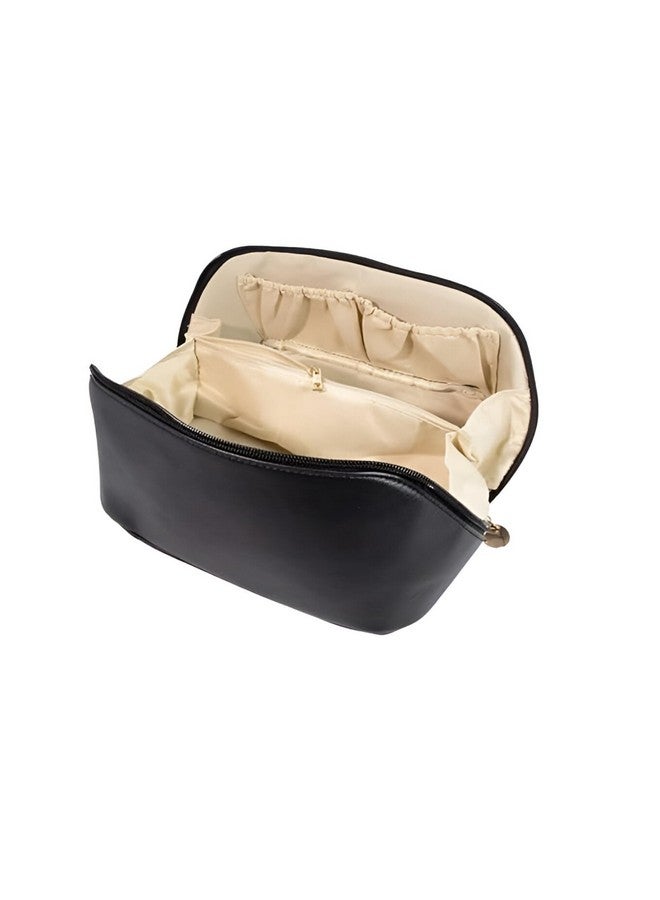 Sakuya Large Capacity Cosmetic Travel Bag - Women's Portable Leather Makeup Storage Organizer with Handle, Divider, and Wide Opening - Ideal for Cosmetics and Travel (Black) - Image 2