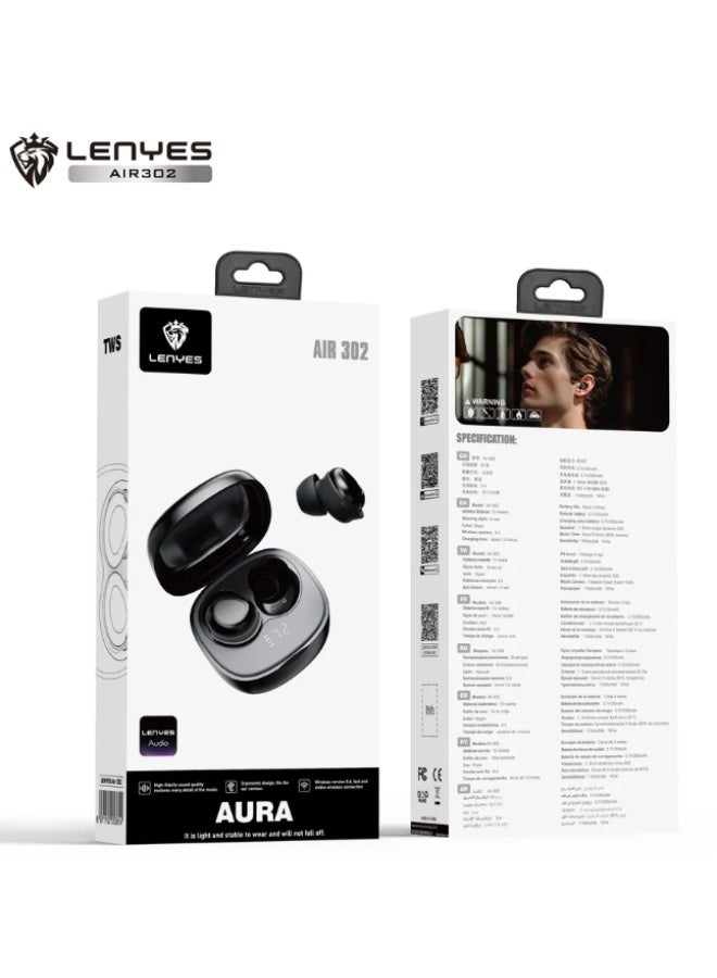 Lenyes Air 302 wireless earbuds, featuring a charging case with a digital battery display. - Image 2