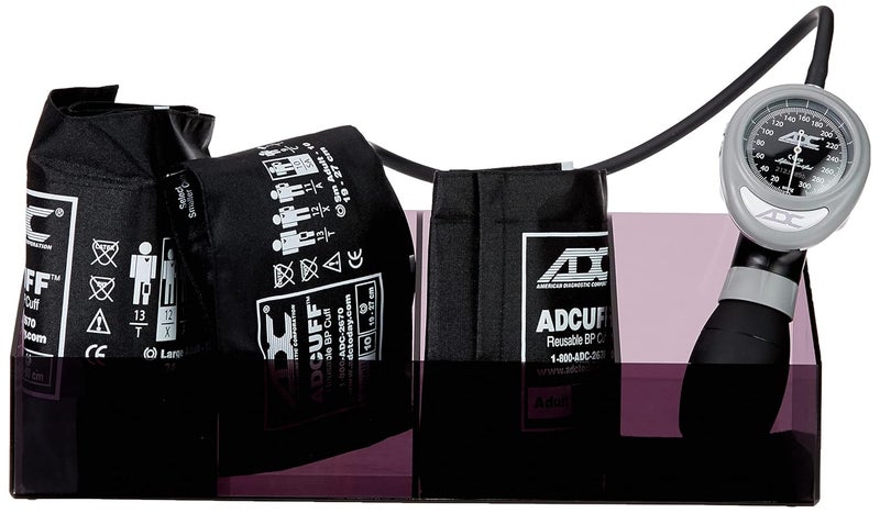 ADC مجموعة متعددة الكوف ADC Multikuf 705 للممارسة العامة مع مقياس ضغط الدم الأنيوريدي Palm 804 للأشخاص البالغين الصغار والكبار والأشخاص البالغين الكبار وأحزمة ضغط الدم الكبيرة 1950 سم صينية بلاستيكية شفافة سوداء - Image 1