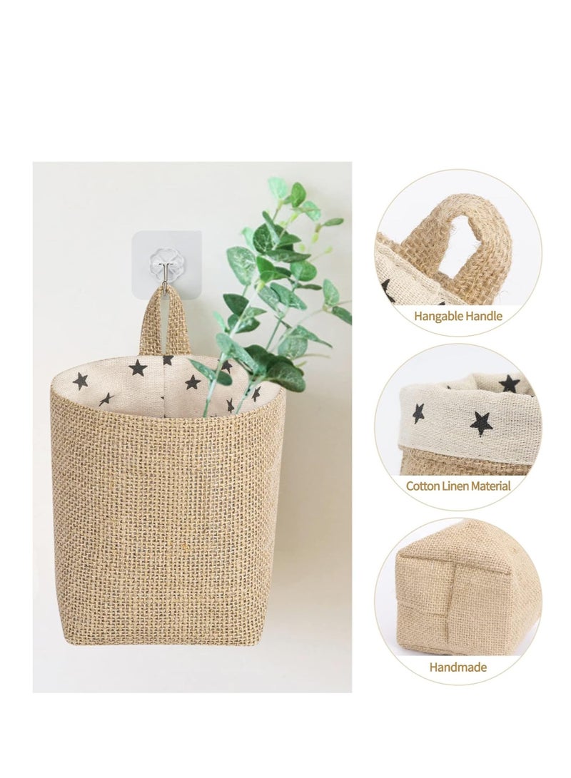 Barakah Small Hanging Storage Bags with Hooks 3 Packs Small Wall Basket Cotton Linen Hanging Basket Organizer for Wall Over The Door Organizer Small Hanging Pouch for Bedroom Office - Image 3