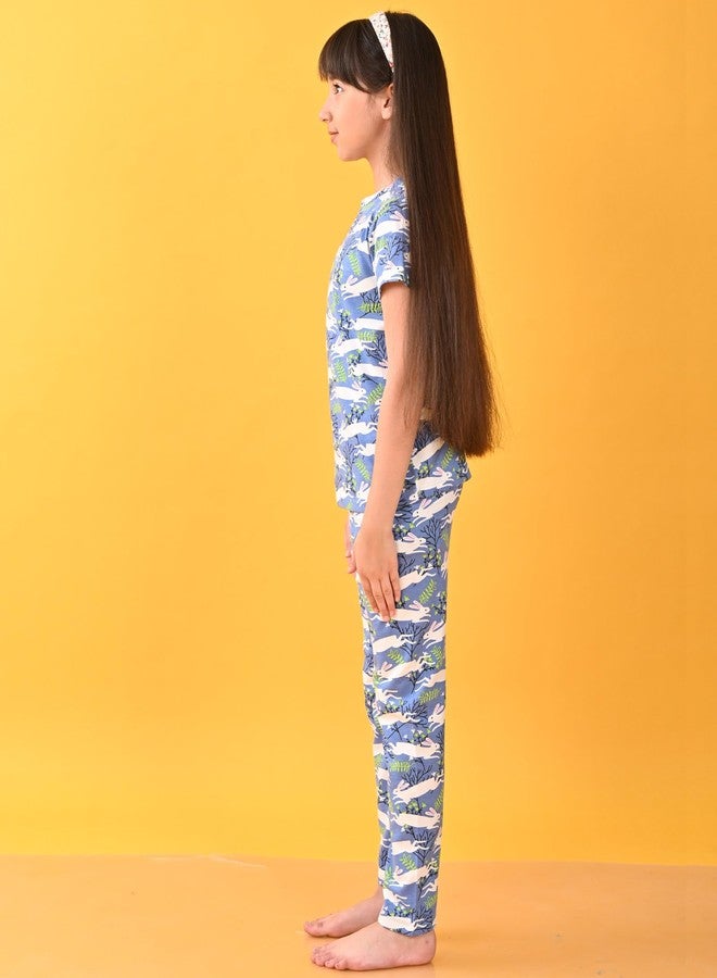 ANTHRILO Summer Pyjama Set for Girls | Pure Cotton| Casual Wear |Blue Rabbit Short Sleeve Pyjama Set - Blue 0-6 Months - Image 4