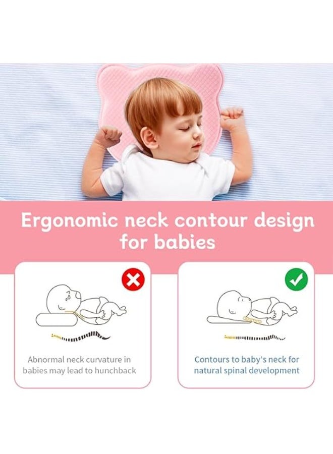 Baby Memory Foam Pillow for Newborns – Ergonomic Neck & Head Support, Maintains Head Shape, Machine Washable, with Pink Cover - Image 2