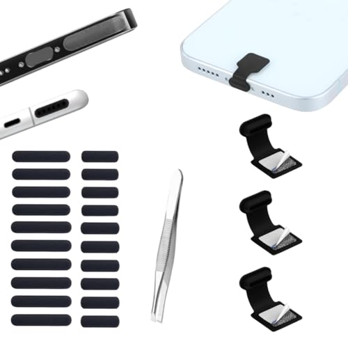 MAK Type C Charging Port Adhesive Dust Protection Caps Dust Plugs Black (3Pc) with Dustproof Net Stickers for Speaker Mesh Combo (10S+10L), Free Forceps, Compatible with Mobile, Tablet (Combo) - Image 1