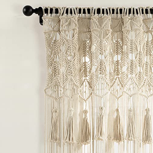 Lush Decor Boho Macrame Tassel Cotton Window Curtain Panel Single 40" W x 84" L Neutral - Macrame Curtains for Windows - Room Divider - Boho Wall Decor - Image 3