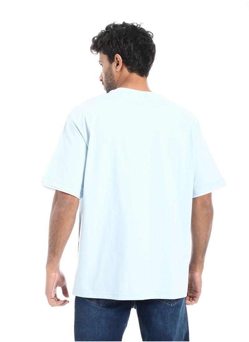 بافون Prominent Print and Self Pattern Comfy T-Shirt - Shades of Blue  - Image 3