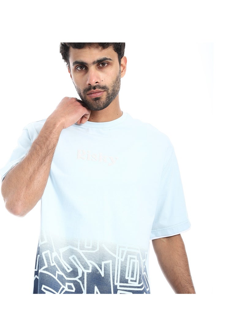 بافون Prominent Print and Self Pattern Comfy T-Shirt - Shades of Blue  - Image 4