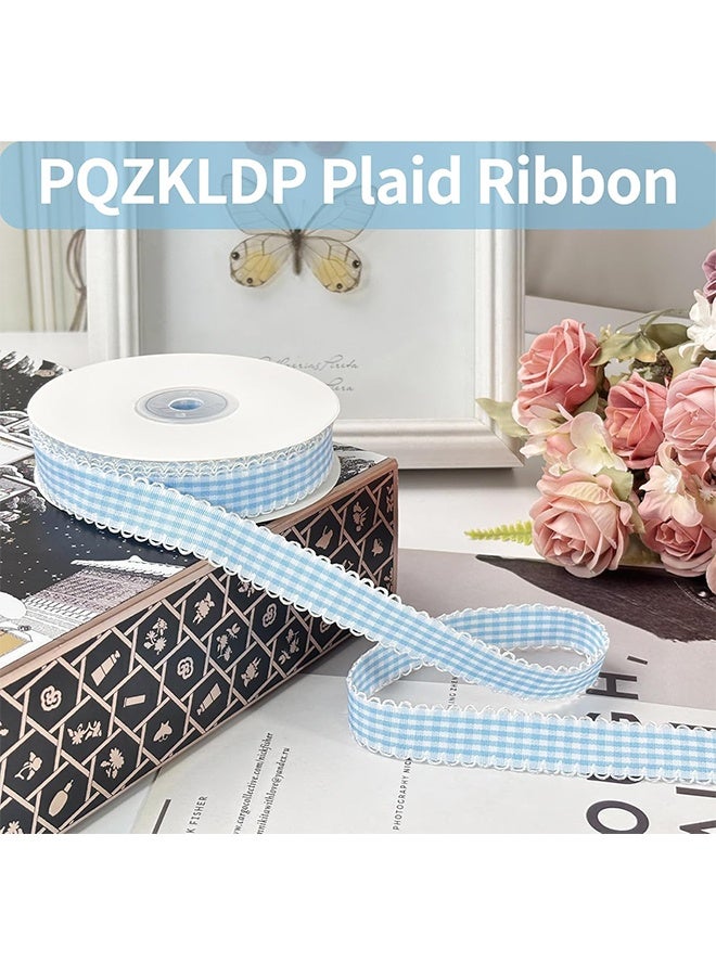 Quantum Satin Ribbon, Gingham Plaid Ribbon, Polyester Checked Ribbon for Gift Wrapping, Flower Bouquets Wreaths & Party Decor Craft Ribbon (Blue) - Image 4
