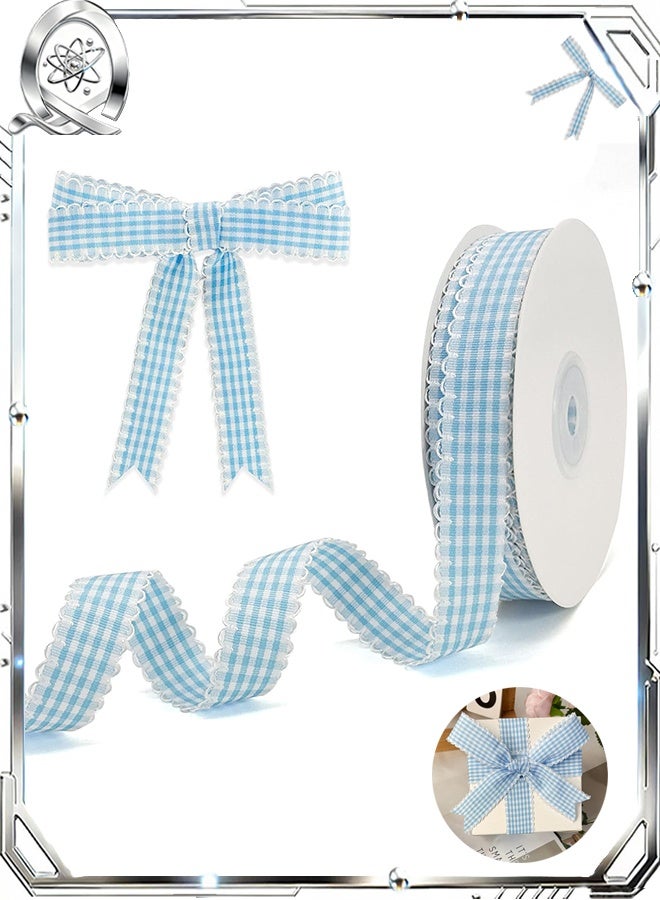 Quantum Satin Ribbon, Gingham Plaid Ribbon, Polyester Checked Ribbon for Gift Wrapping, Flower Bouquets Wreaths & Party Decor Craft Ribbon (Blue) - Image 1