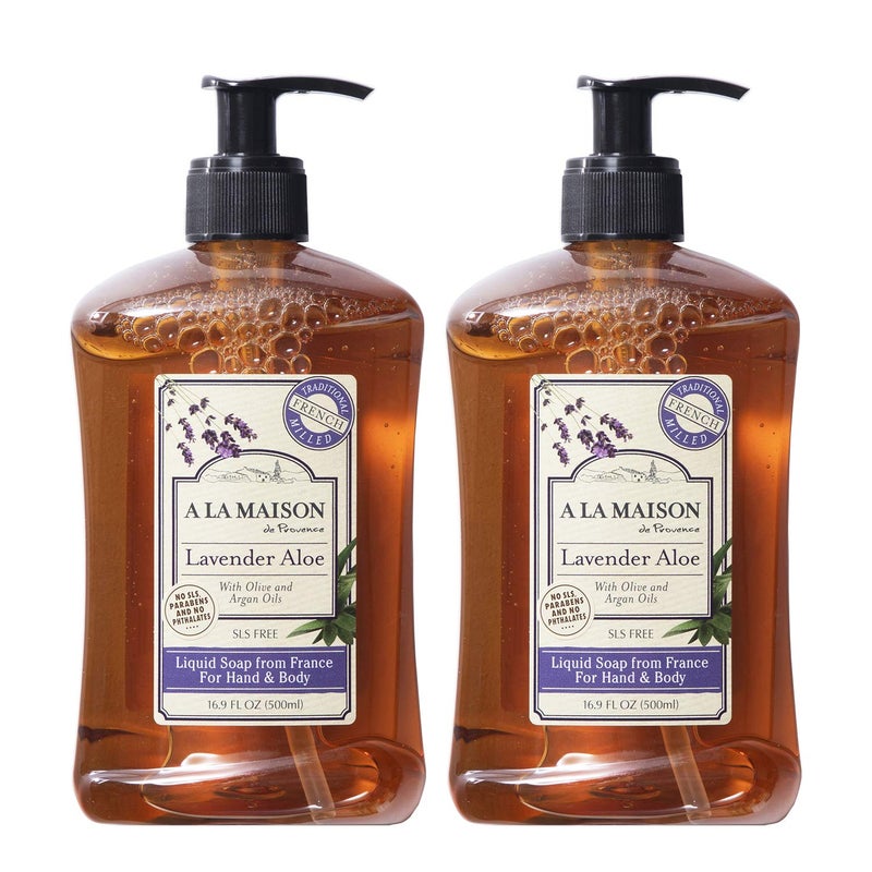 A LA MAISON de Provence Lavender Aloe Liquid Hand and Body Soap Pack of 2 With Argan Oil Olive Oil and Vitamin E 169 fl oz Each