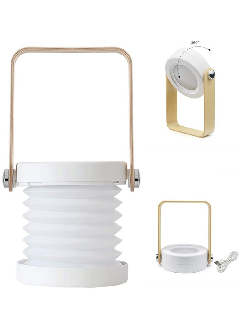 ECVV مصباح طاولة قابل للطي، مصباح فوانيس محمول بمقبض خشبي + مصباح طاولة LED قابل للطي للقراءة بجانب السرير - Image 1