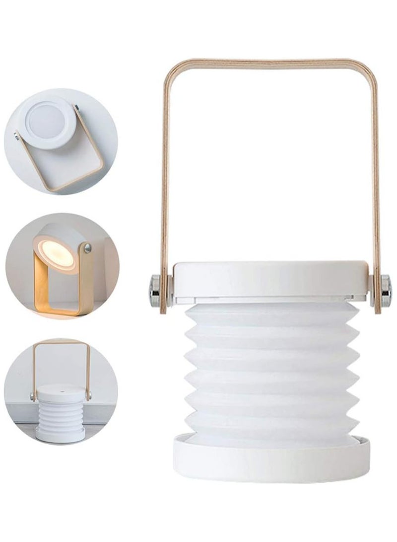 ECVV مصباح طاولة قابل للطي، مصباح فوانيس محمول بمقبض خشبي + مصباح طاولة LED قابل للطي للقراءة بجانب السرير - Image 2