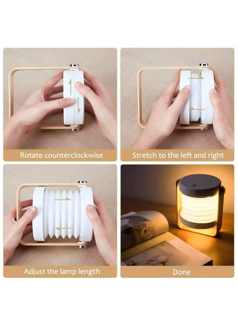 ECVV مصباح طاولة قابل للطي، مصباح فوانيس محمول بمقبض خشبي + مصباح طاولة LED قابل للطي للقراءة بجانب السرير - Image 4