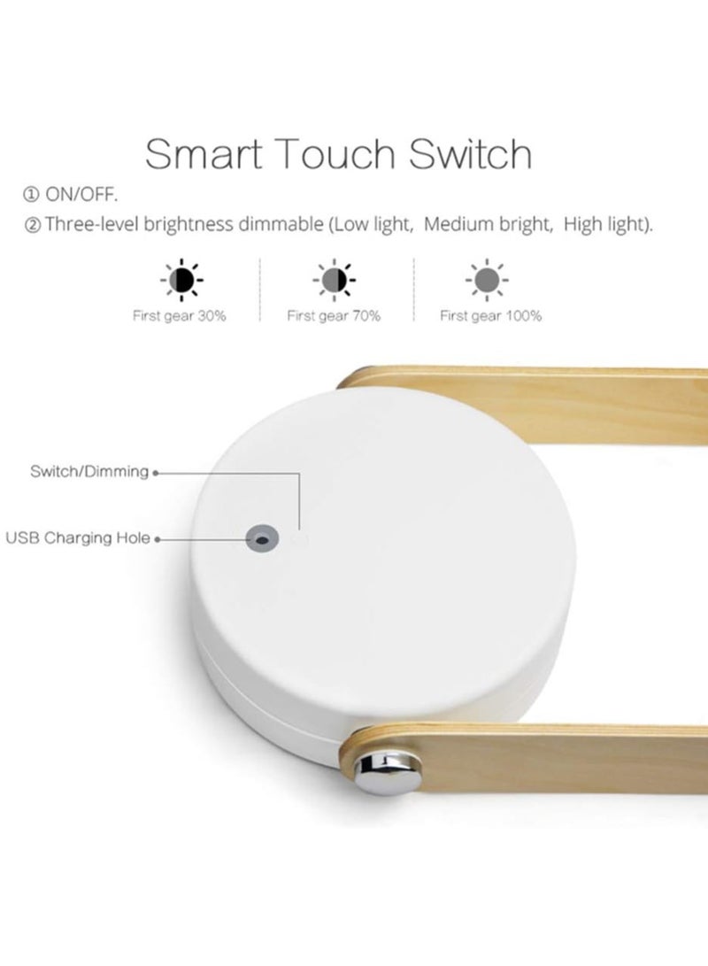 ECVV مصباح طاولة قابل للطي، مصباح فوانيس محمول بمقبض خشبي + مصباح طاولة LED قابل للطي للقراءة بجانب السرير - Image 5