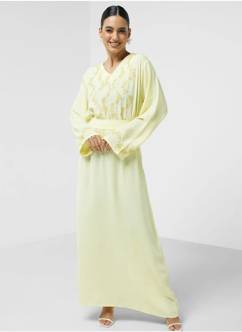 hayas closet Embroidered Belted Jalabiya