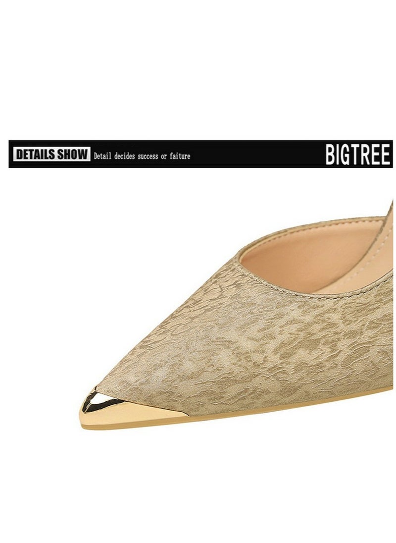 BIGTREE Women's Metal Closed Pointed Toe Party Stiletto Pumps Satin Daily High Heels 10.5CM Champagne  - Image 4