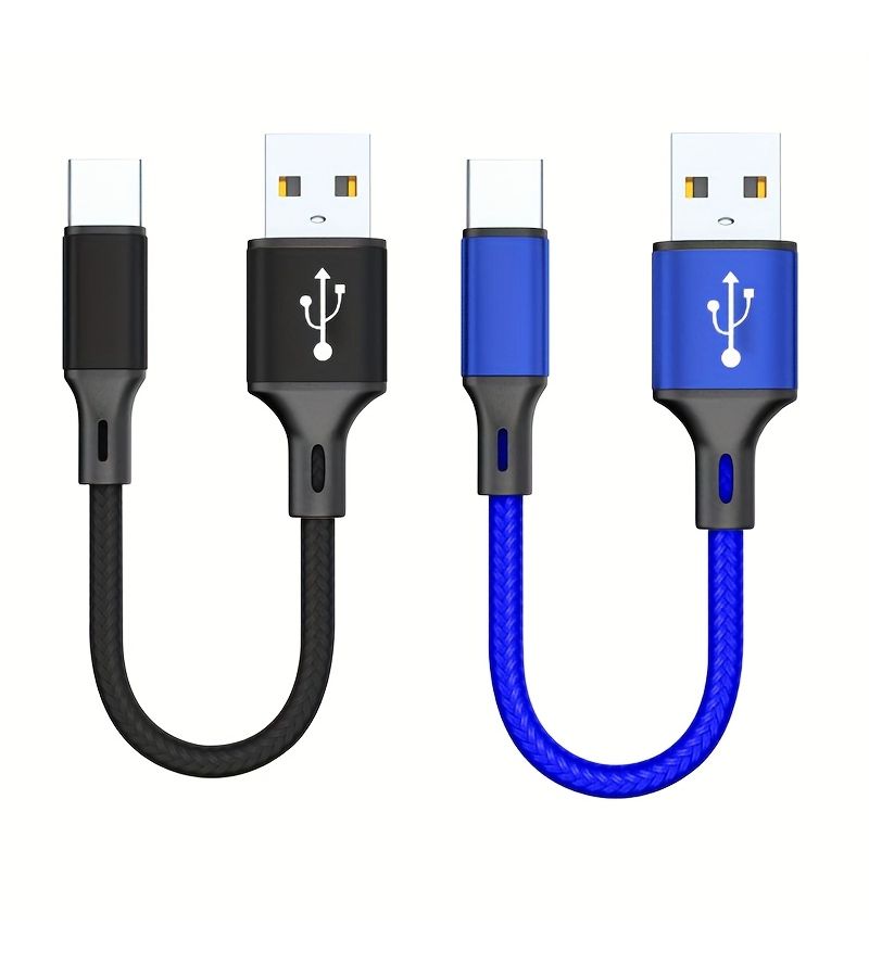 B57A71U Ultra Short Fast Charging Cable USB to Type C Nylon Braided Black Blue - Image 4