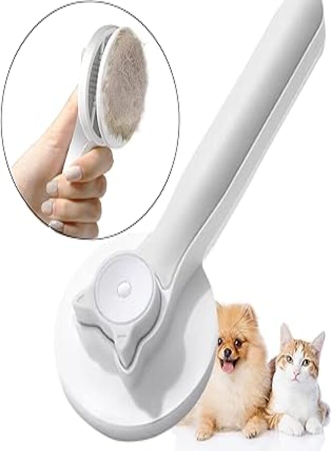 Pet Slicker Brush Self Cleaning for Cat, Dog, Kitten, Puppy, Grooming & Shedding All Types of Hair, Gently Remove Floating Hair, Loose Fur, Mats & Tangles, Massage, Easy to Use (Grey)