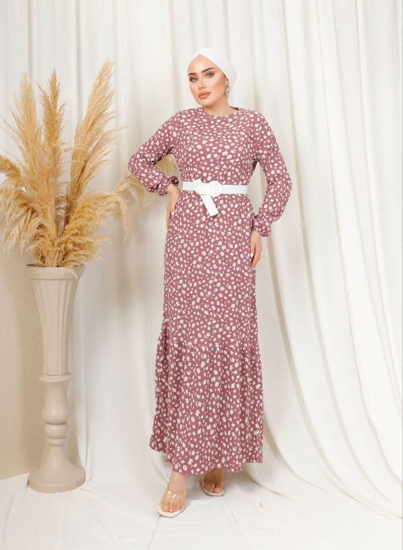 Pink white printed long dress 