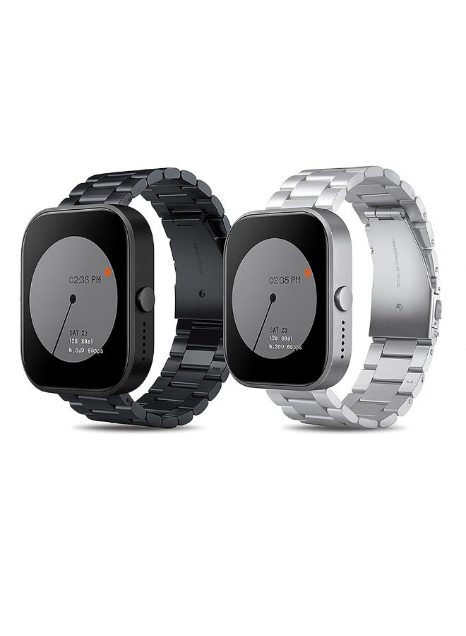 O Ozone (Pack of 2) O Ozone Metal Band Compatible with CMF by Nothing Watch Pro/Watch Pro 2 Watchband Bracelet, Stainless Steel Replacement Bracelet Wristband Wrist Strap Smart Watch Accessories for Men- Black/Silver - Image 1