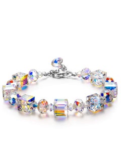 Elegant Sterling Silver Bracelet for Women with Northern Lights Crystals and Jewelry Box Gift for Special Occasions