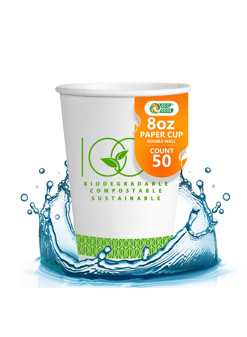 EcoEdge EcoEdge 8 Oz Disposable Double Wall Heavy-Duty Party Paper Cups (Pack of 50) | Fancy, Sustainable, Recyclable, BPA and Plastic Free | For Hot or Iced Beverages, Everyday Use | 100% Biodegradable  - Image 1