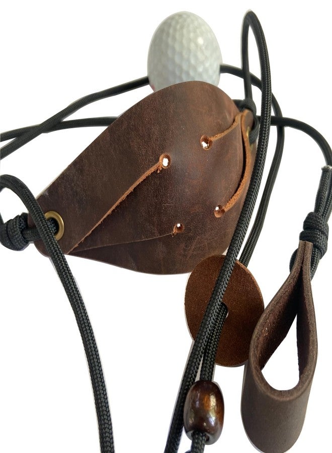 Parallel Halo Leather Shepherd Sling Handmade Paracord Shepherds Sling Tennis Ball Thrower (Light Brown) - Image 4