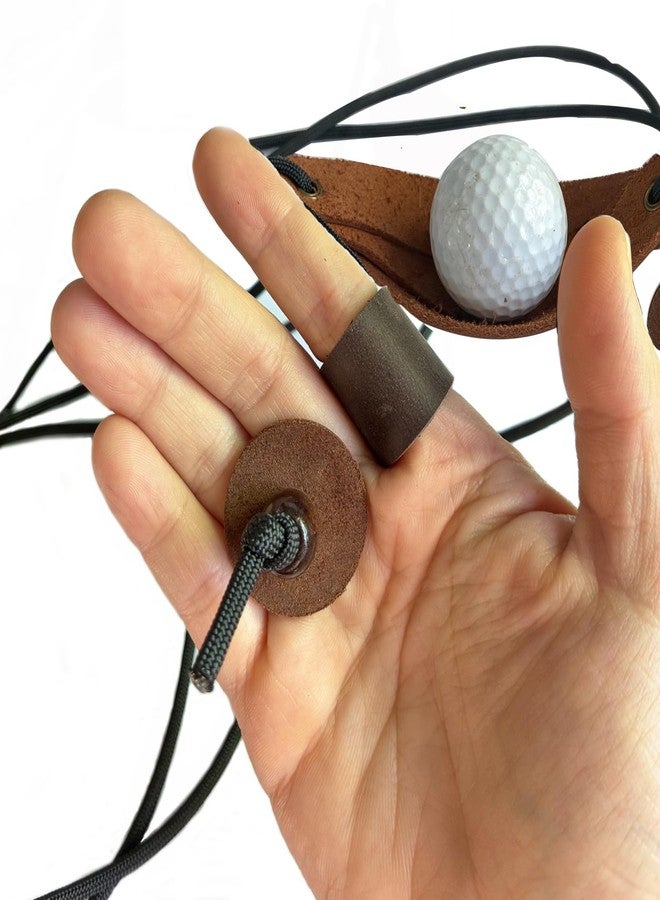 Parallel Halo Leather Shepherd Sling Handmade Paracord Shepherds Sling Tennis Ball Thrower (Light Brown) - Image 5