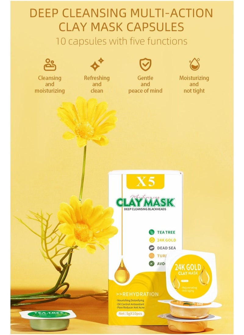 X5 Clay Mask - Deep Cleansing and Hydrating, with Avocado, Dead Sea Minerals, Green Tea, Turmeric and 24K Gold Extract, Suitable for All Skin Types (5g * 10)  - Image 3