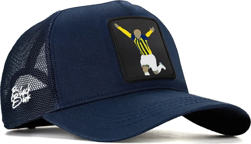 بلاك بورك V1 Trucker Football Player - Unisex Navy Blue Hat (Cap) with 4 Code Logo
