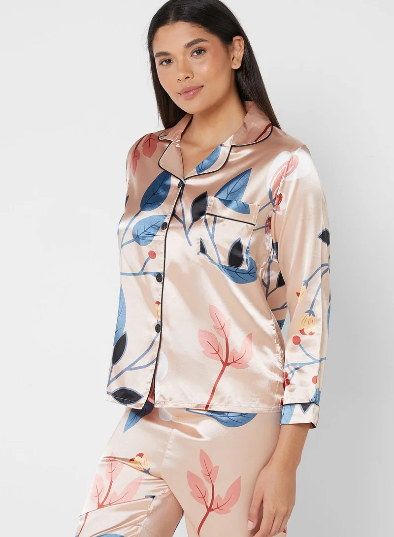Ginger Printed Satin Pyjama Pants Set