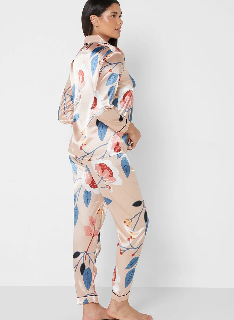 Ginger Printed Satin Pyjama Pants Set