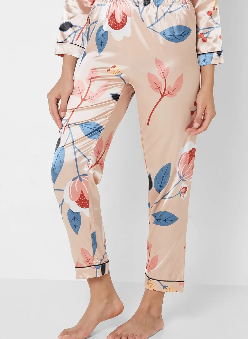 Ginger Printed Satin Pyjama Pants Set