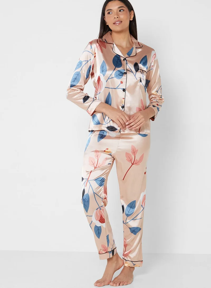 Ginger Printed Satin Pyjama Pants Set