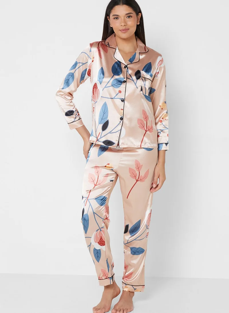 Ginger Printed Satin Pyjama Pants Set
