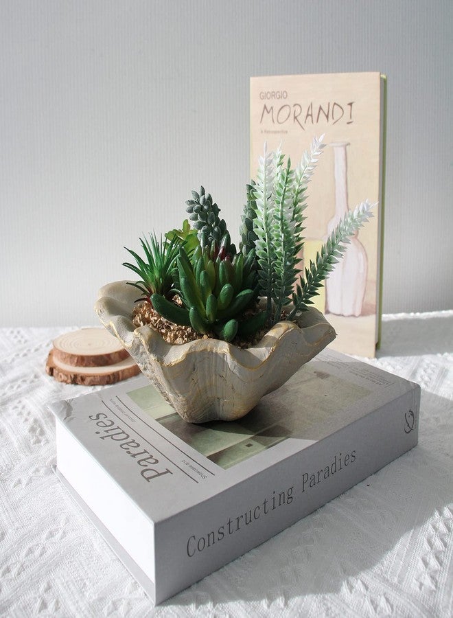 Accessoryway Resin Seashell Bowl Decor with Faux Succulents Coastal Beach Decorations for Home Bathroom Decor Series Home Beach Seashell Decor Theme Party Favors (Without Drainage Hole)… - Image 4