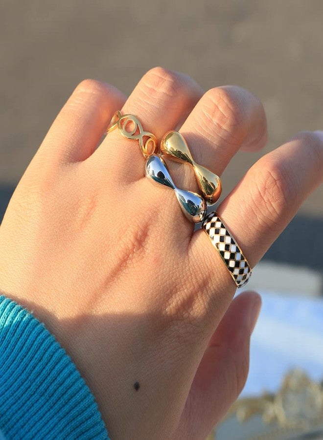 JINHUI Rings for Women, 18K Gold Plated Heart Shaped Women’s Chunky Rings for Wedding Engagement Statement Promise Anniversary Band Rings (8) - Image 2