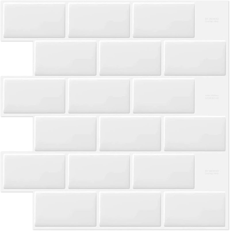 DEWOO White Peel and Stick Subway Tile Brick Backsplash Self Adhesive Wall Tiles for Kitchen Bathroom, 10-Sheet, 12"×12" - Image 1