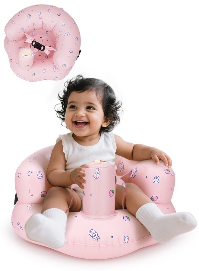 vocheer Inflatable Baby Chair for Baby 3 Months and Up, Inflatable Baby Seat with Safety Belt and Built-in Pump, Simplified Blow Up Baby Chair, Baby Seats for Infants for Sitting Up, Strawberry - Image 1