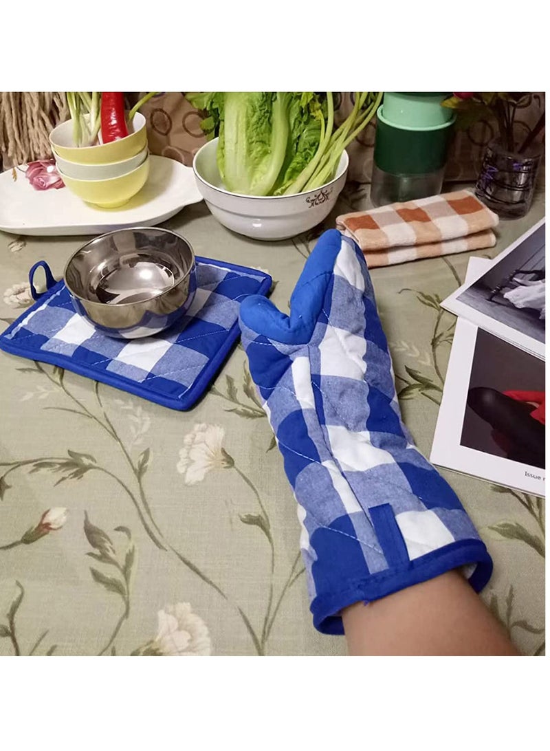 Heat-Resistant Cotton Oven Mitts and Pot Holder Set, Reusable Kitchen Gloves for Cooking, Grilling and Baking in Home and Restaurant  - Image 2