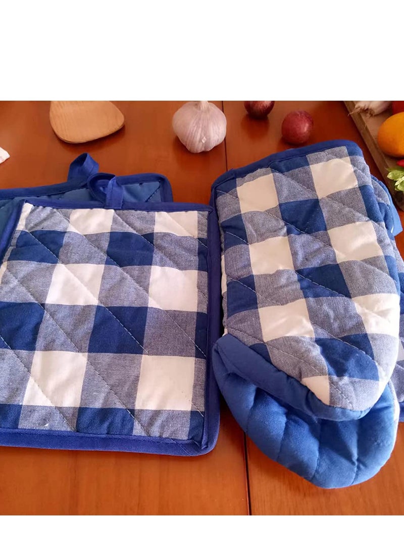 Heat-Resistant Cotton Oven Mitts and Pot Holder Set, Reusable Kitchen Gloves for Cooking, Grilling and Baking in Home and Restaurant  - Image 4