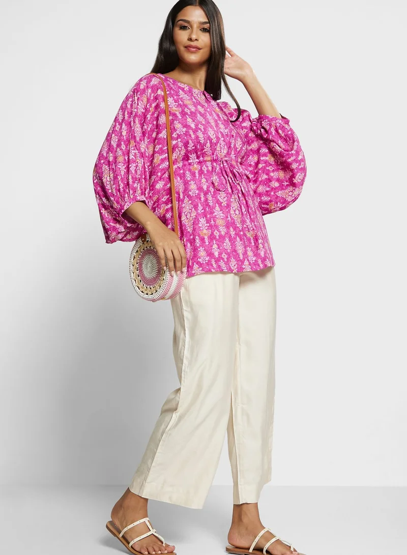 Biba Floral Printed Tie Detail Top