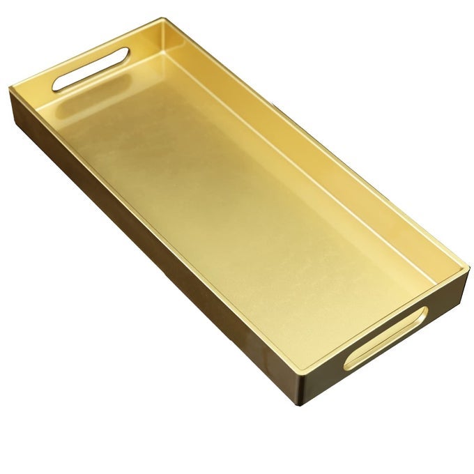 GOLD VANITY TRAY WITH HANDLES DECORATIVE TRAY DESKTOP STORAGE ORGANIZER FOR BATHROOM LIVING ROOM 59137