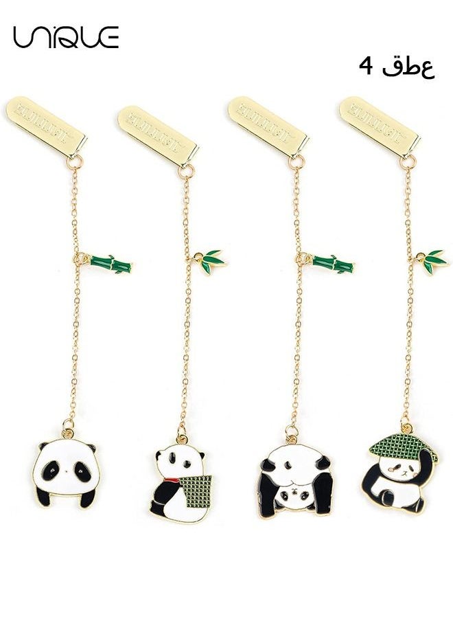 Unique 4Pcs Bookmark - Panda Bookmark - Cartoon Bamboo Tassel Bookmark - Teacher, School, Home Office, Reading Stationery - 4 Designs  - Image 1