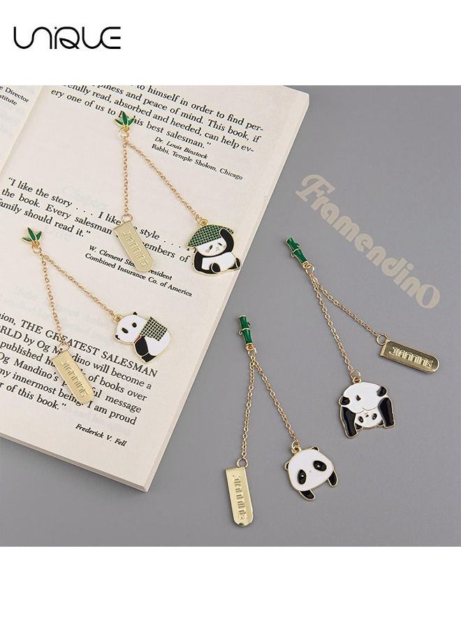Unique - 4Pcs Bookmark - Panda Bookmark - Cartoon Bamboo Tassel Bookmark - Teacher, School, Home Office, Reading Stationery - 4 Designs - Image 1