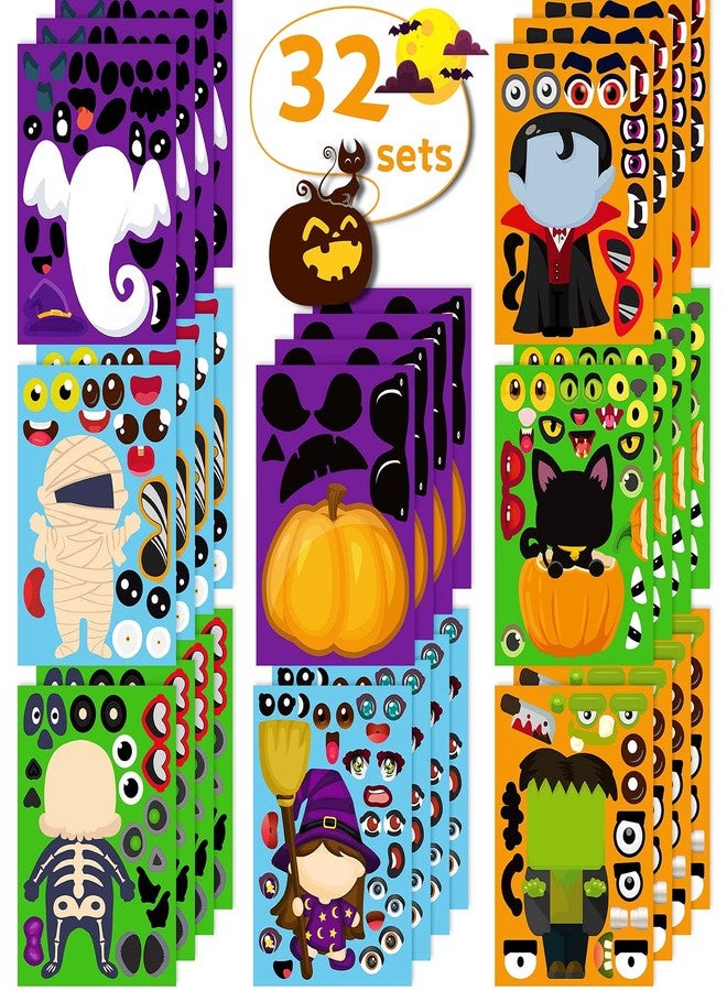 N.C Halloween Stickers for Kids 32PCS Halloween Games for Kids Hallowee n Make a Face Stickers Jack-O-Lantern Sticker Cute Arts and Crafts - Image 1