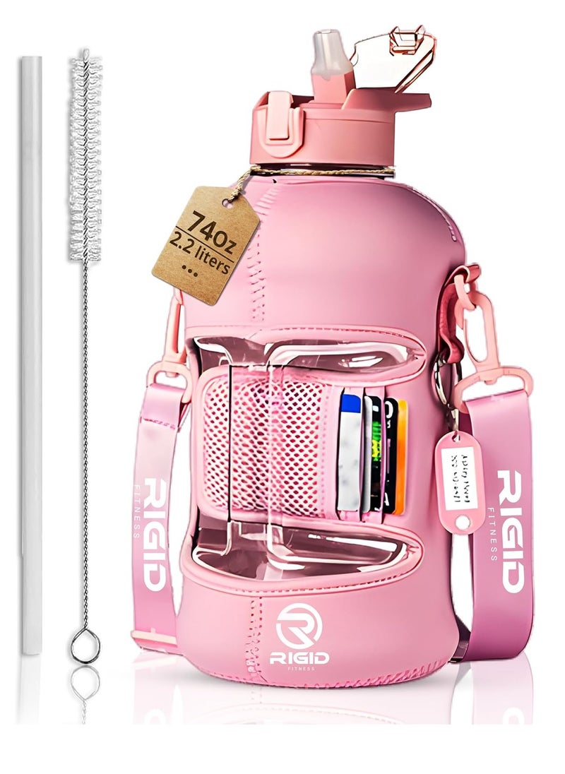 RIGID FITNESS Gym Bottle & Hydration Jug - Large Water Bottle with Straw, Storage Sleeve for Phone - BPA-Free & Healthy Sports Bottle for Workout, Hiking, and Daily Use - 2.2L/74oz (Pink) - pzsku/Z91066BEB792EE44A3369Z/45/_/1706707518/7daeadce-01ba-403f-be54-eca2c17934e0