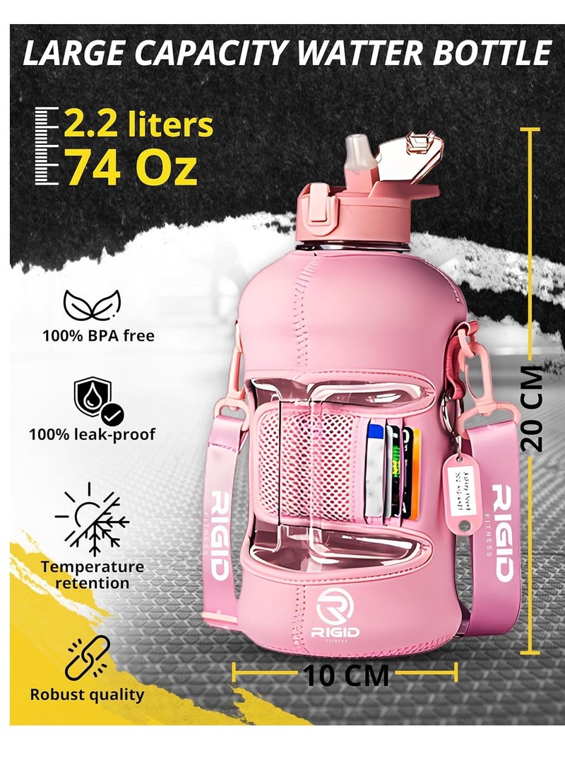 RIGID FITNESS Gym Bottle & Hydration Jug - Large Water Bottle with Straw, Storage Sleeve for Phone - BPA-Free & Healthy Sports Bottle for Workout, Hiking, and Daily Use - 2.2L/74oz (Pink) - pzsku/Z91066BEB792EE44A3369Z/45/_/1706707558/df0806a5-aa60-44b9-925f-6d26d3dec1dc